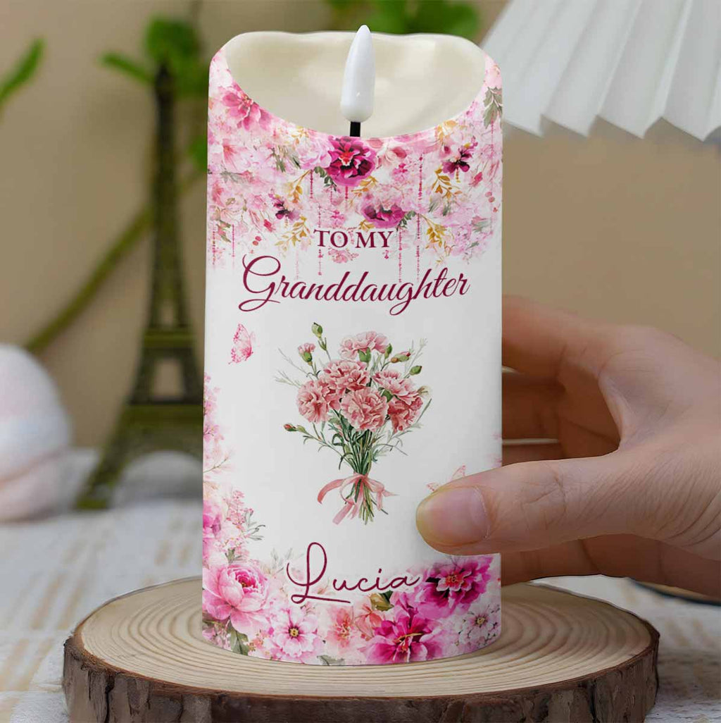 Personalized LED Candle Custom Birth Month Flowers Gift for Granddaughter