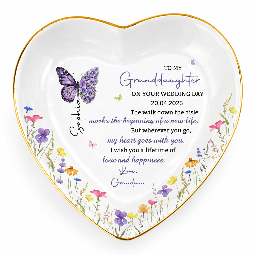 Personalized Heart Ceramic Jewelry Dish Custom Name Gift for Granddaughter Wedding Day