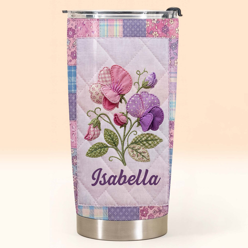 Personalized Stainless Steel Tumbler Custom Birth Month Flowers Gift for Granddaughter