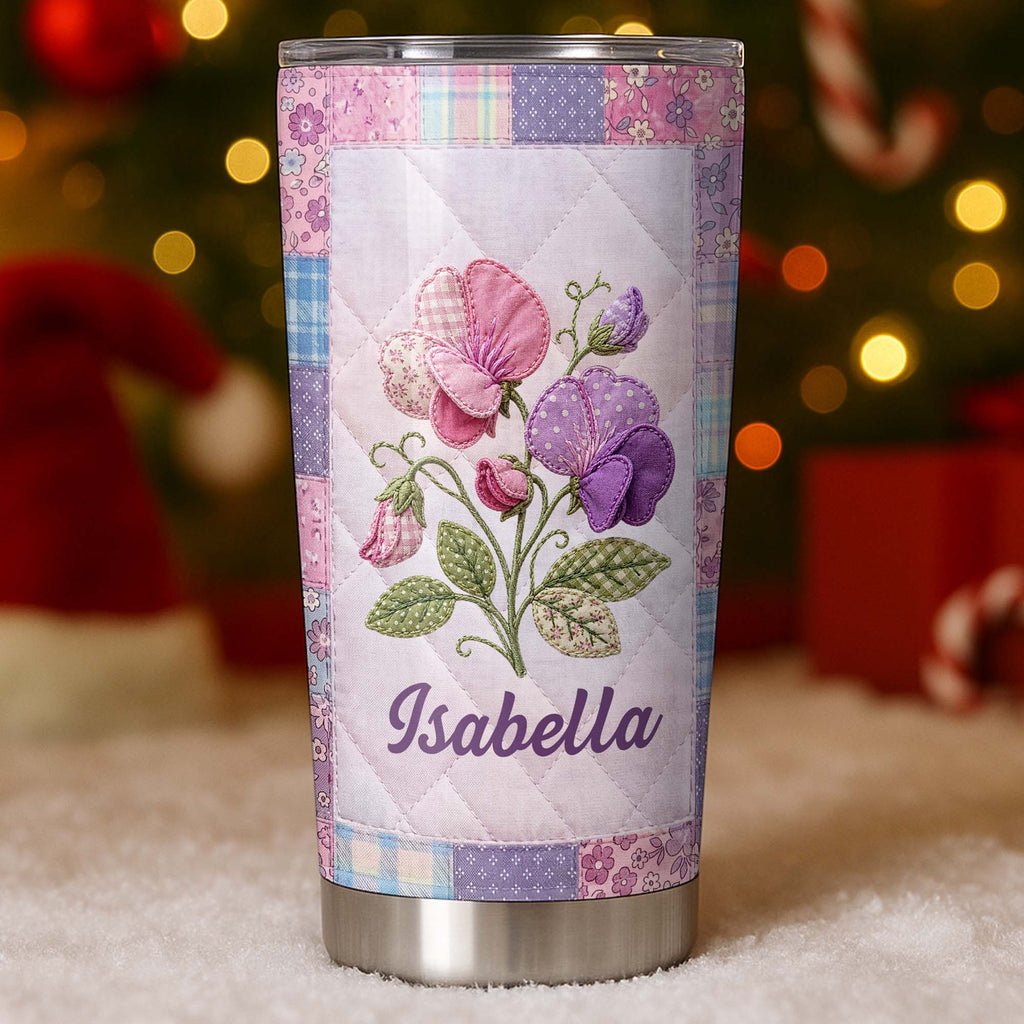 Personalized Stainless Steel Tumbler Custom Birth Month Flowers Gift for Granddaughter