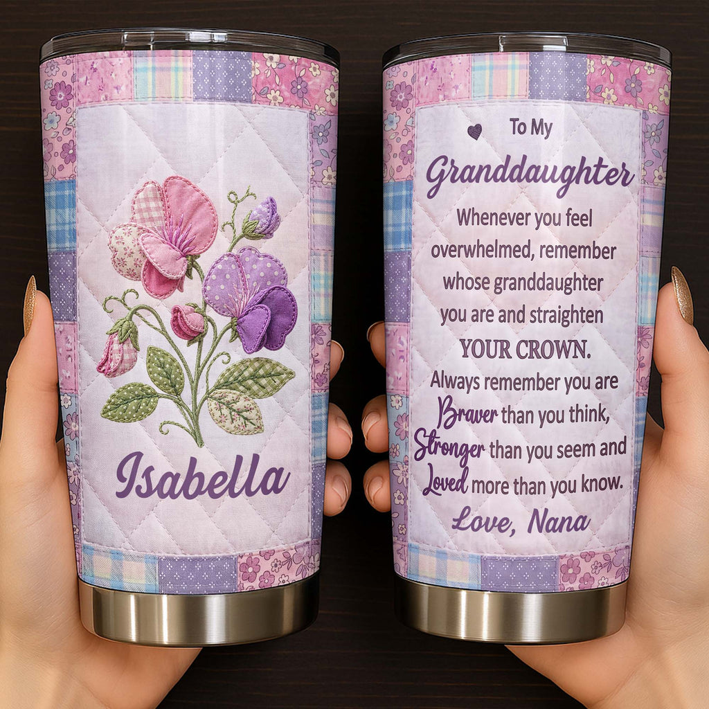 Personalized Stainless Steel Tumbler Custom Birth Month Flowers Gift for Granddaughter
