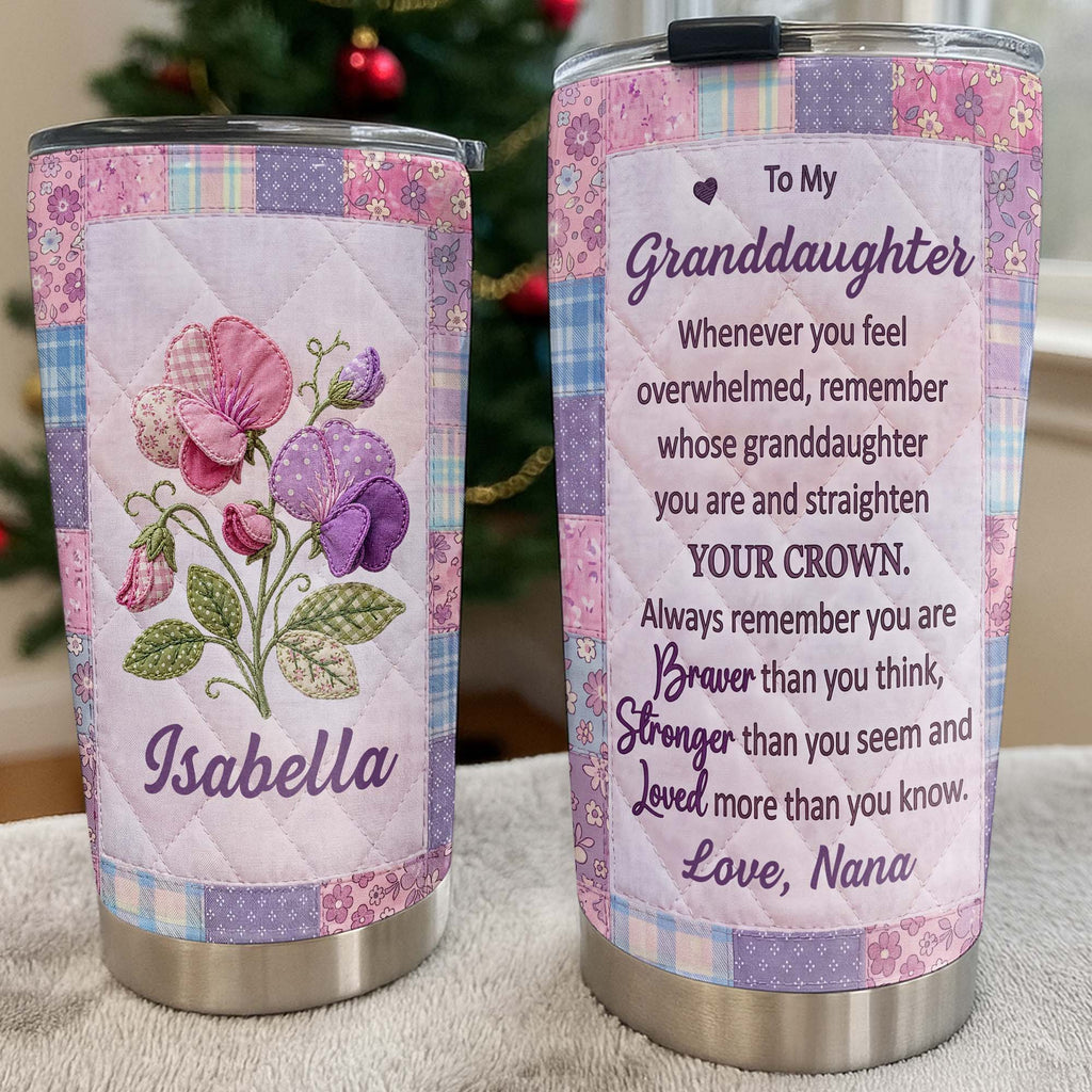 Personalized Stainless Steel Tumbler Custom Birth Month Flowers Gift for Granddaughter