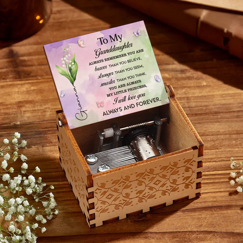 Personalized Wooden Music Box Custom Butterfly Design Gift for Granddaughter