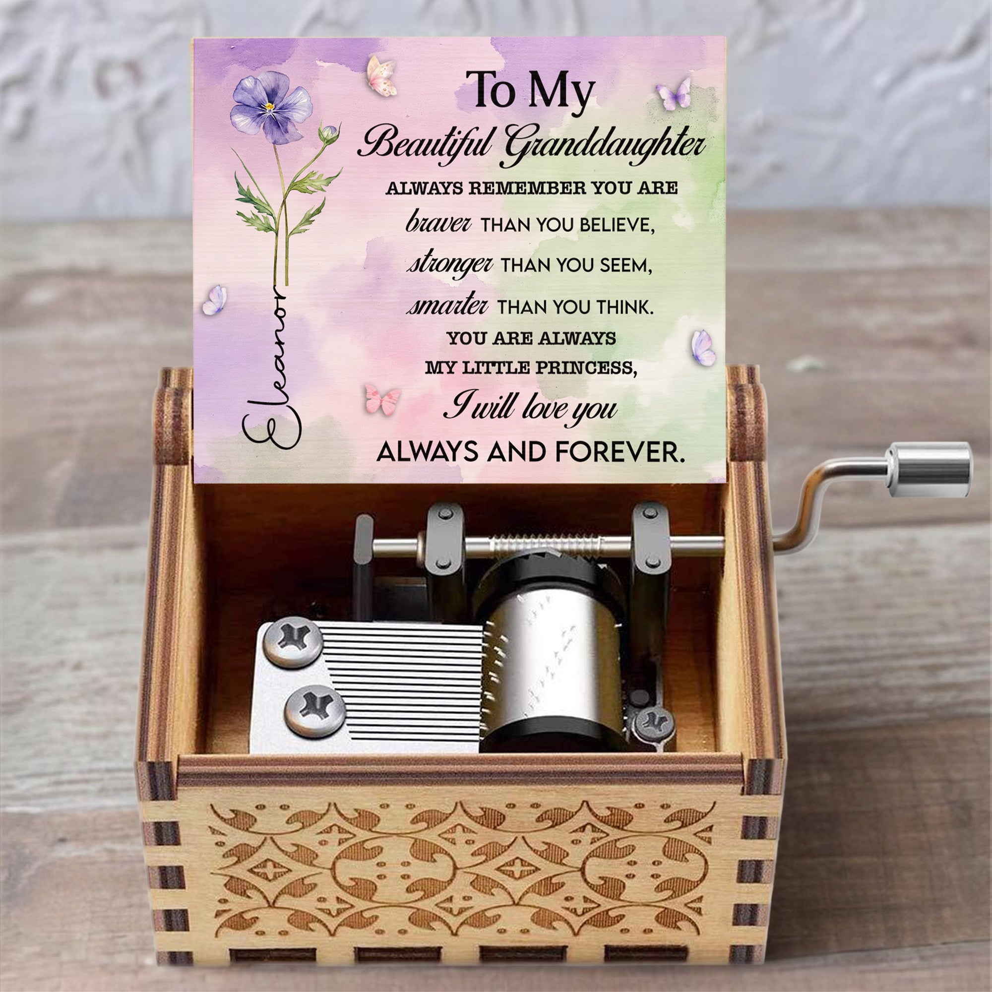 Personalized Wooden Music Box Custom Butterfly Design Gift for Granddaughter