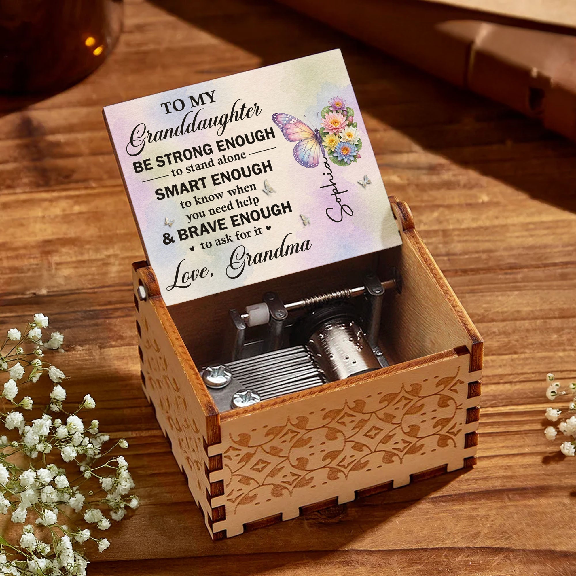 Personalized Wooden Music Box for Granddaughter Custom Gift