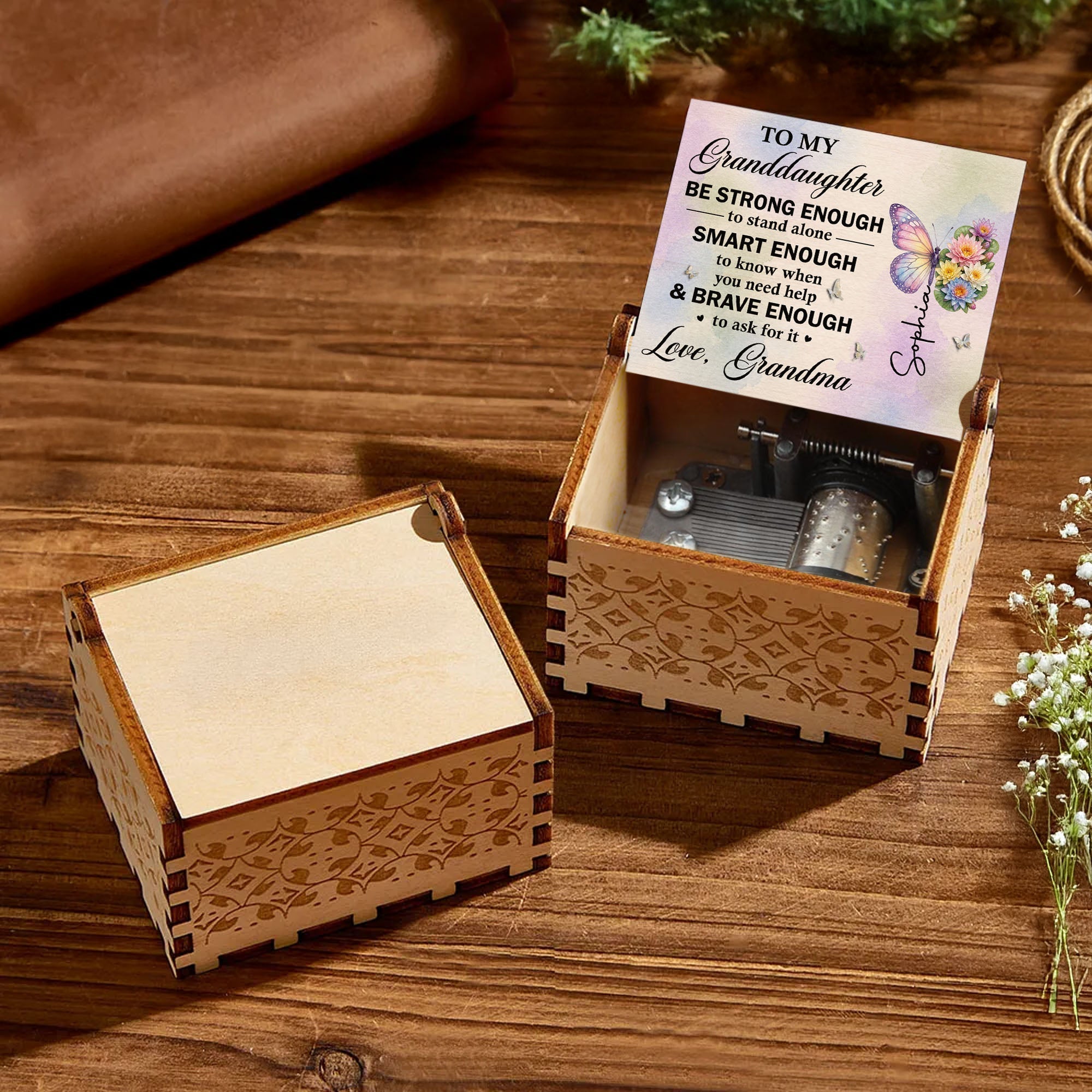 Personalized Wooden Music Box for Granddaughter Custom Gift