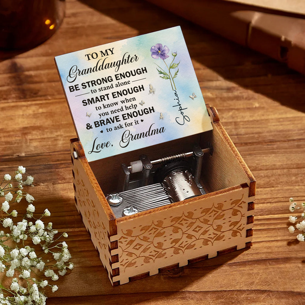 Personalized Music Box for Granddaughter Purple Flower Butterfly Gift