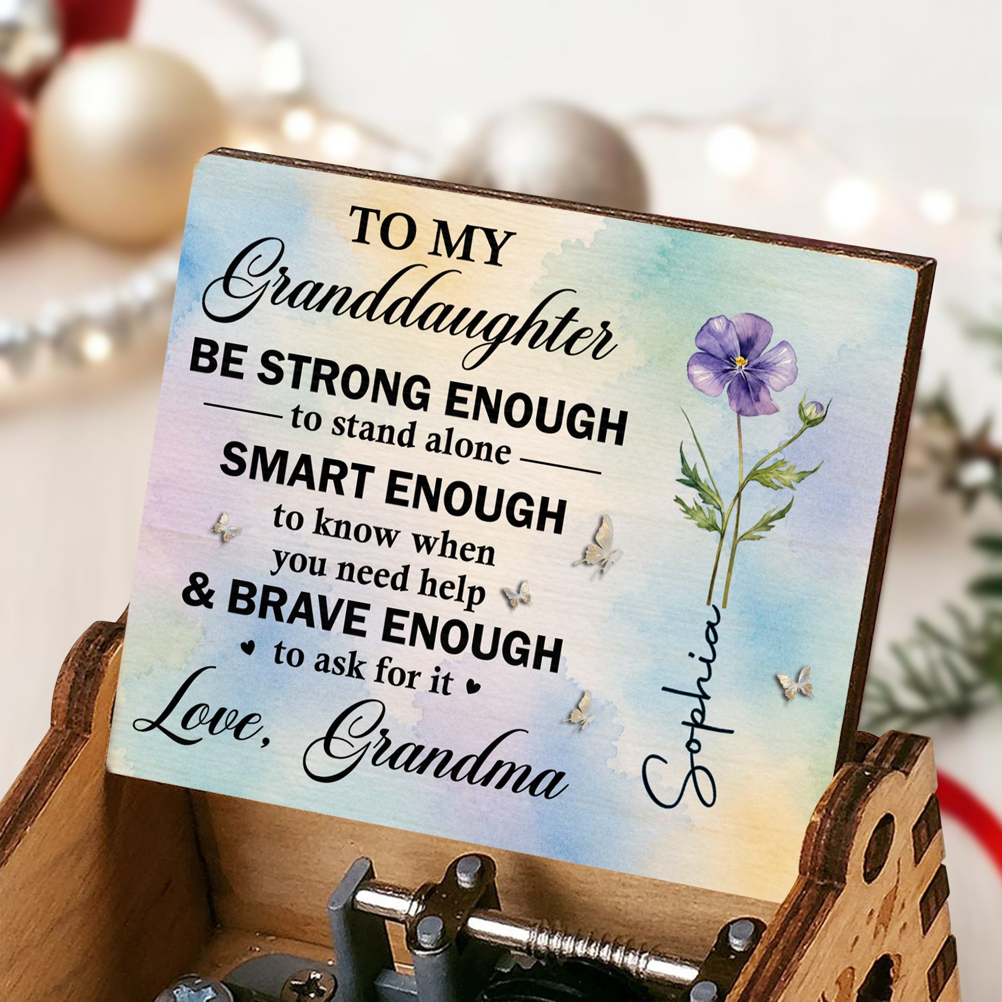 Personalized Music Box for Granddaughter Purple Flower Butterfly Gift