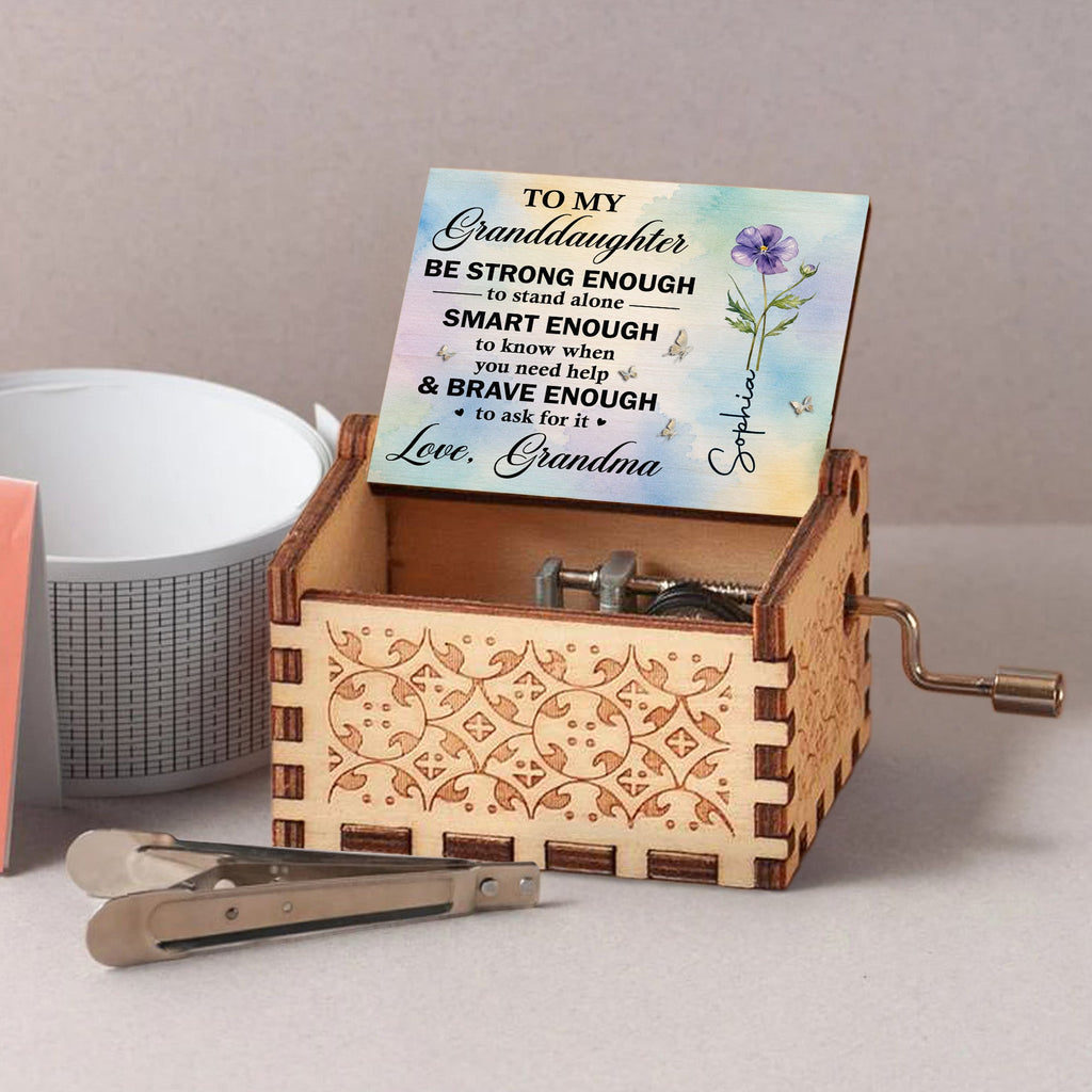 Personalized Music Box for Granddaughter Purple Flower Butterfly Gift