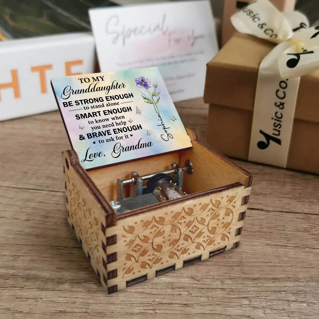 Personalized Music Box for Granddaughter Purple Flower Butterfly Gift