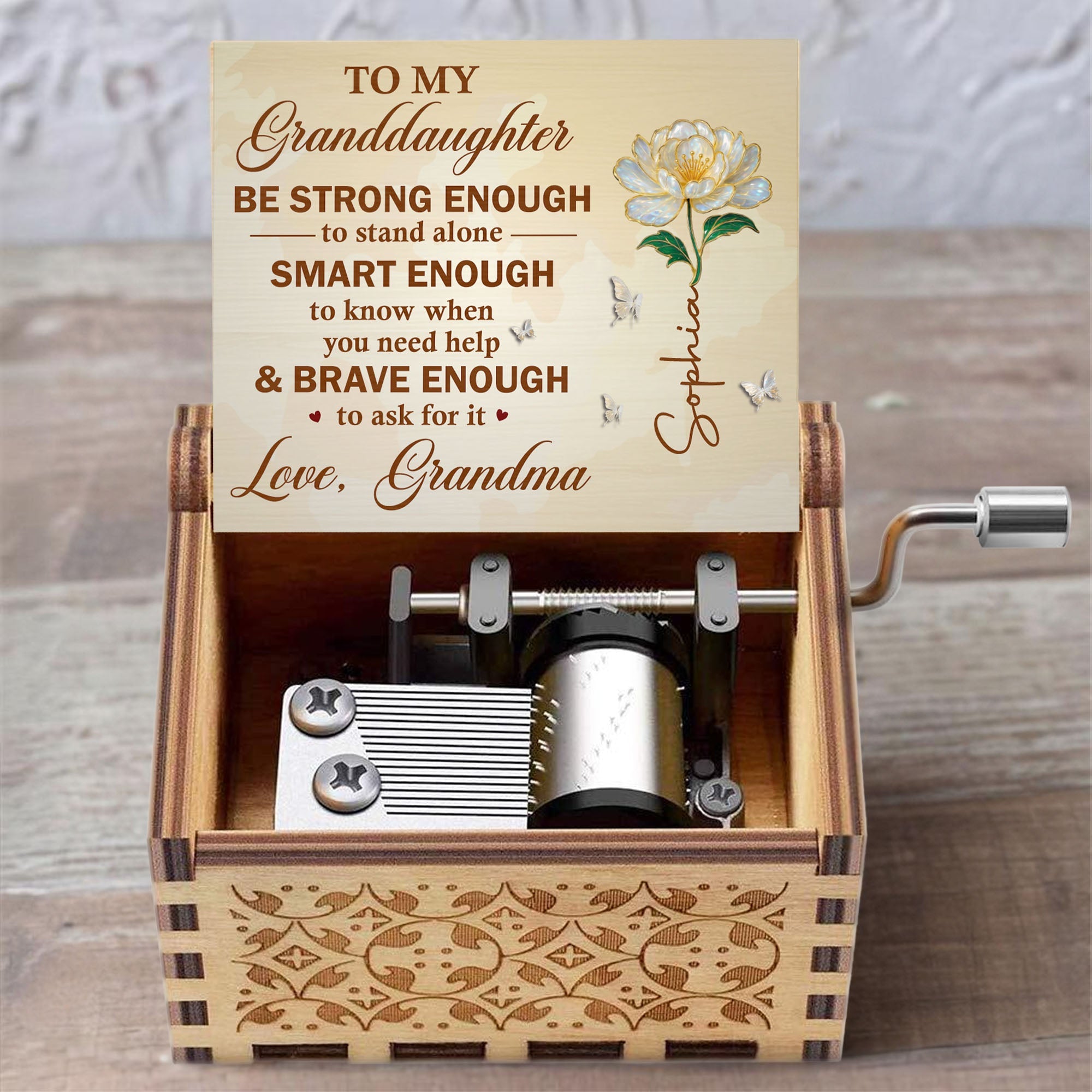 Personalized Wooden Music Box Custom Birth Month Flower Gift for Granddaughter