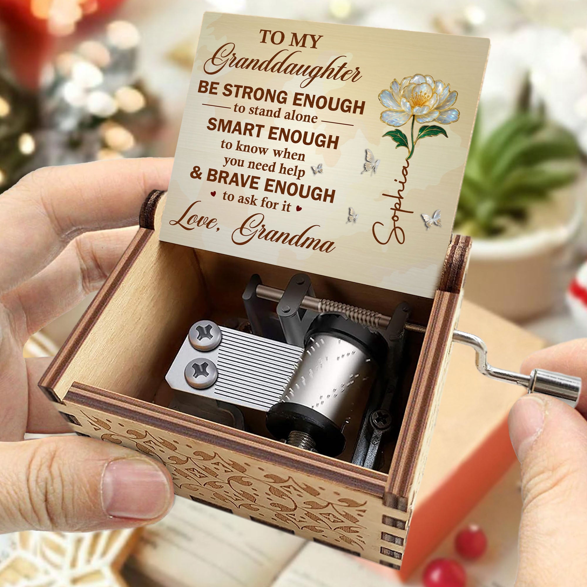 Personalized Wooden Music Box Custom Birth Month Flower Gift for Granddaughter
