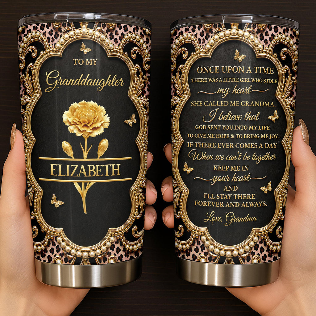 Personalized 20oz Stainless Steel Tumbler for Granddaughter - Birth Month Flower Design