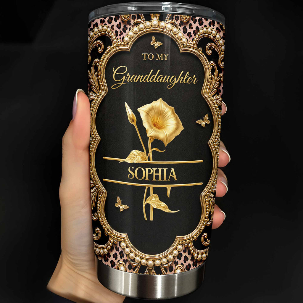 Personalized 20oz Stainless Steel Tumbler for Granddaughter - Birth Month Flower Design