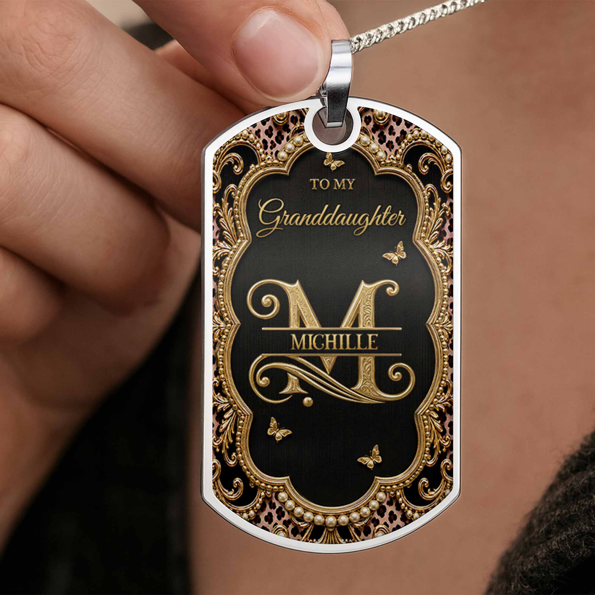 Personalized Dog Tag Necklace Custom Name for Granddaughter