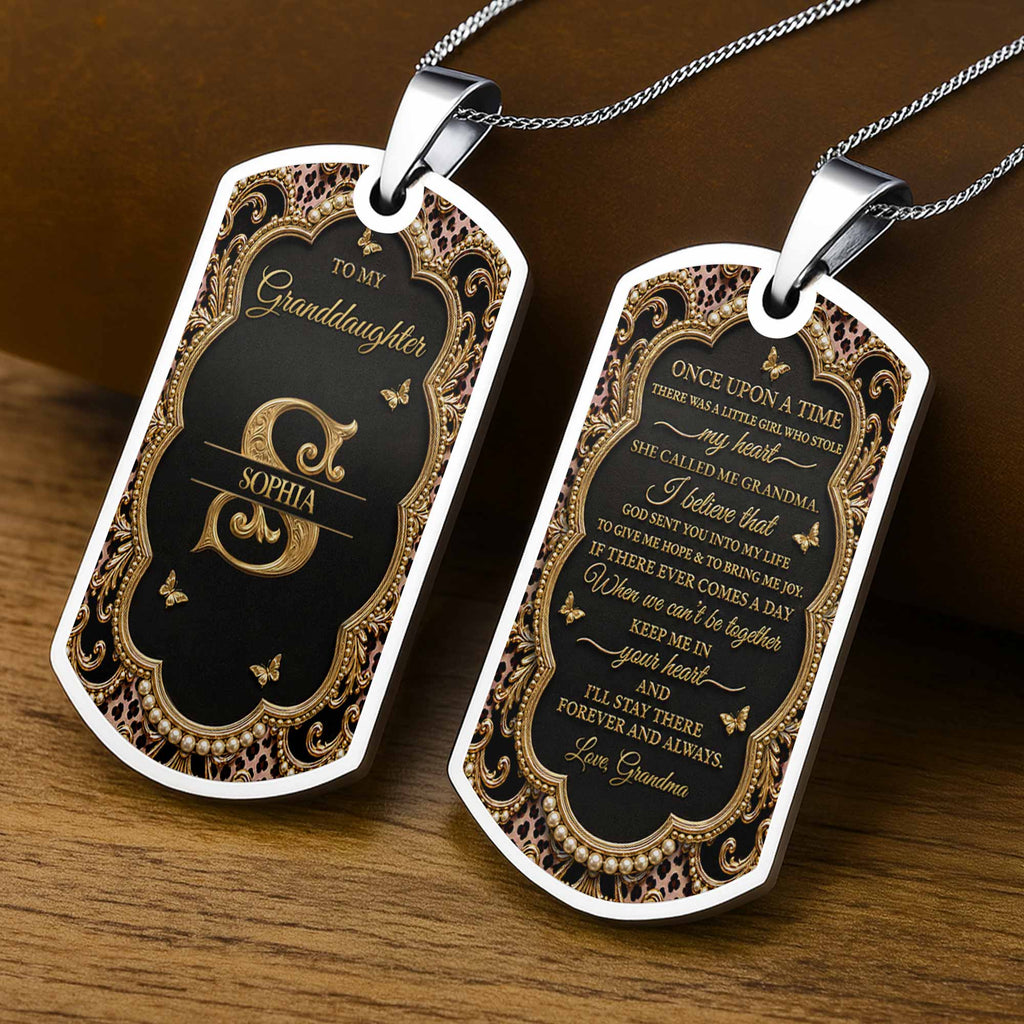 Personalized Dog Tag Necklace Custom Name for Granddaughter