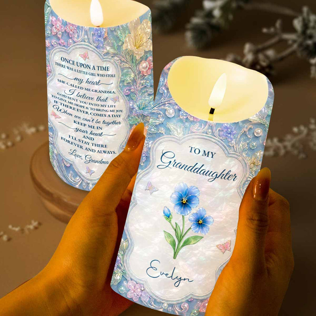 Personalized LED Candle for Granddaughter with Flowers & Butterflies