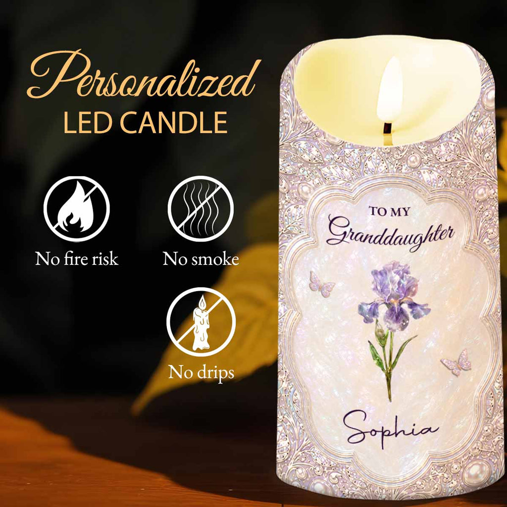 Personalized LED Candle for Granddaughter with Birth Month Flower & Butterfly Gift