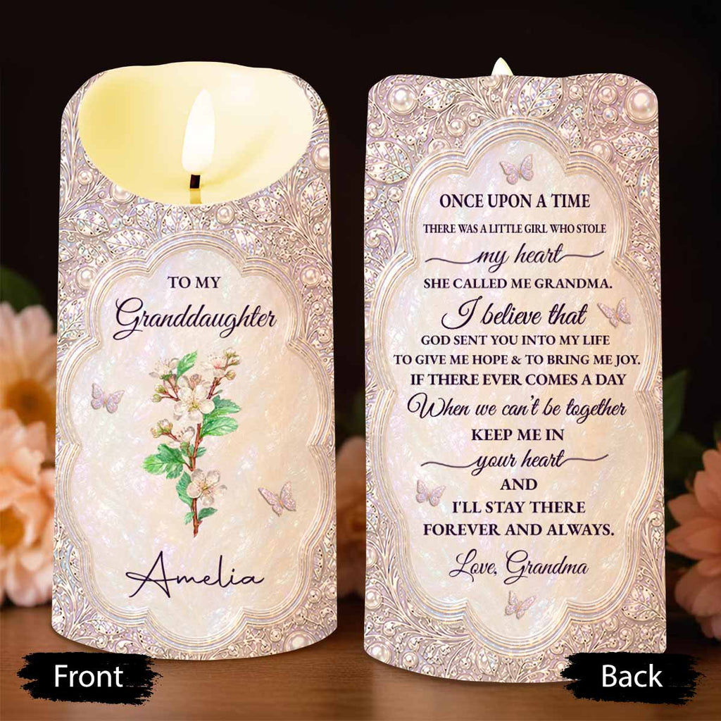 Personalized LED Candle for Granddaughter with Birth Month Flower & Butterfly Gift