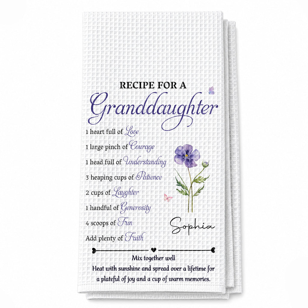 Personalized Kitchen Towel with Birth Month Flower Gift for Granddaughter
