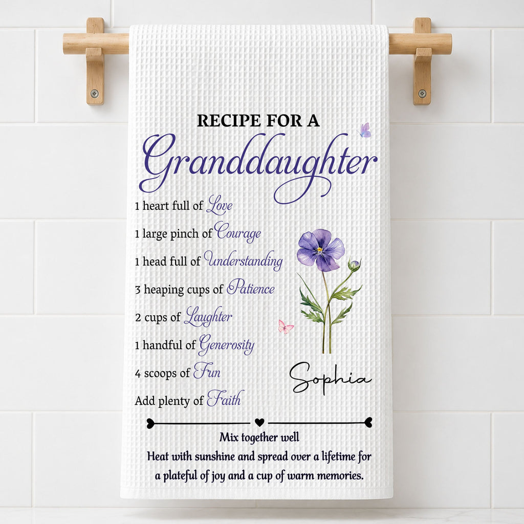 Personalized Kitchen Towel with Birth Month Flower Gift for Granddaughter
