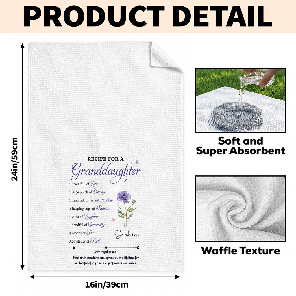 Personalized Kitchen Towel with Birth Month Flower Gift for Granddaughter