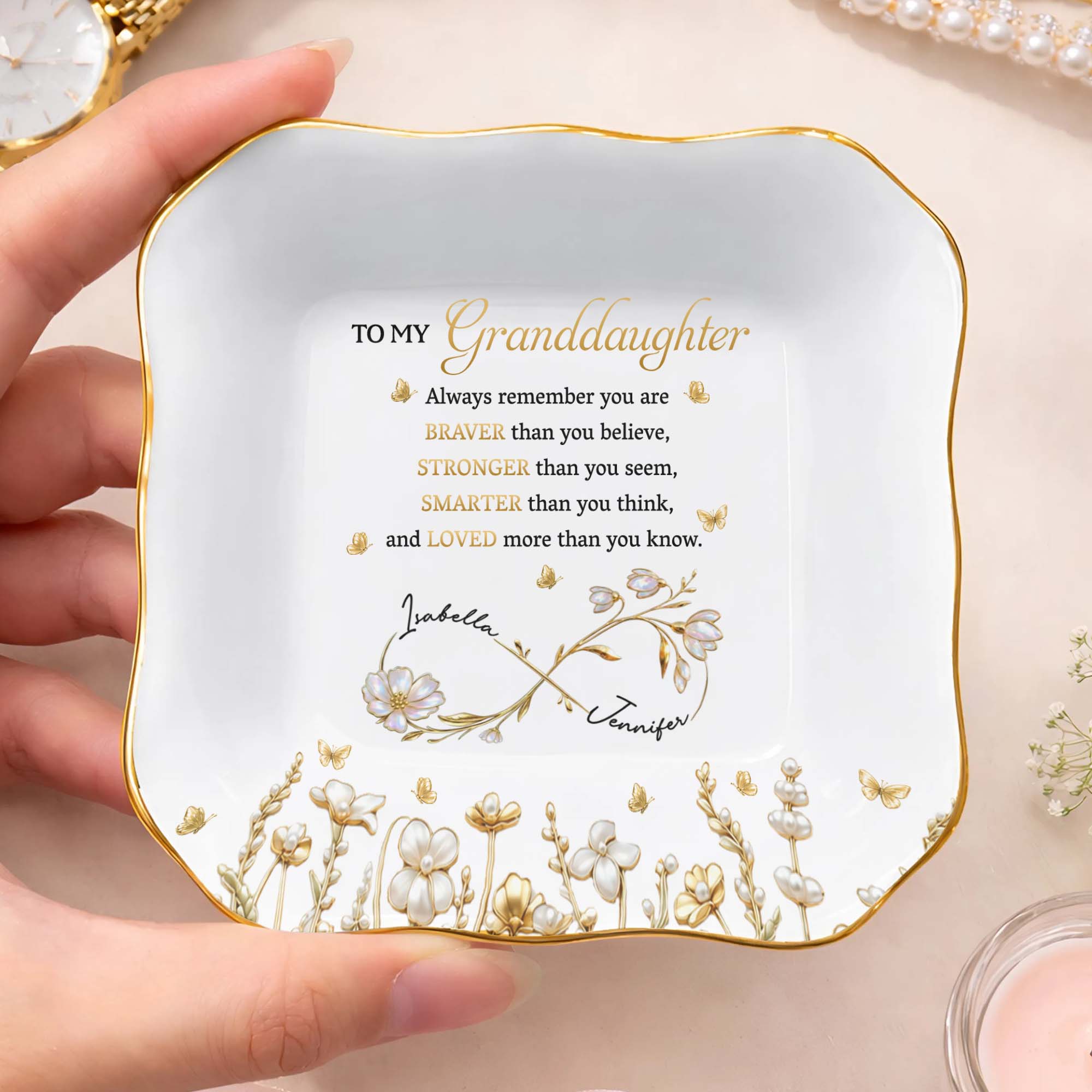Personalized Lace Jewelry Dish Custom Name Gift for Granddaughter
