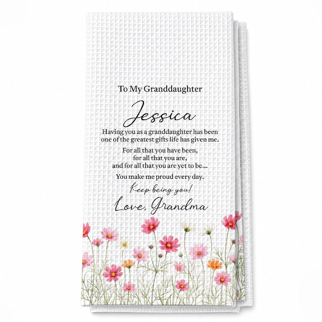 Personalized Kitchen Towel Custom Pink Flower Gift for Granddaughter