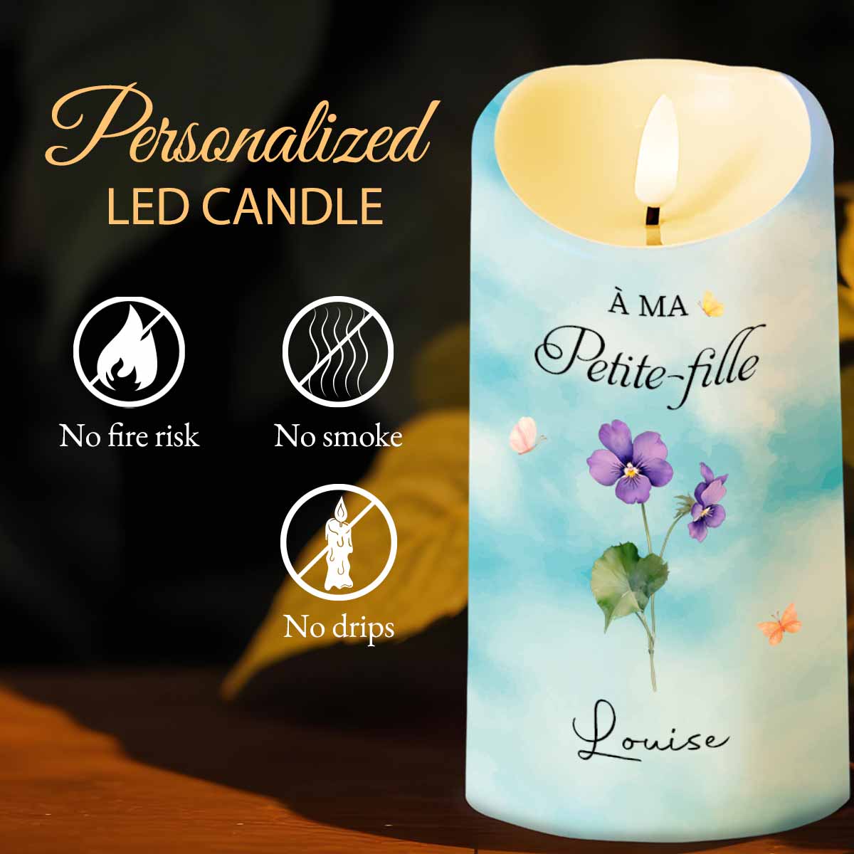 Personalized LED Candle with Birth Month Flowers Custom Gift for Granddaughter