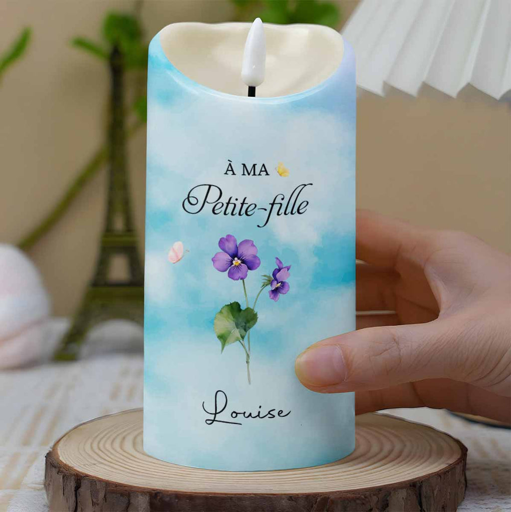 Personalized LED Candle with Birth Month Flowers Custom Gift for Granddaughter