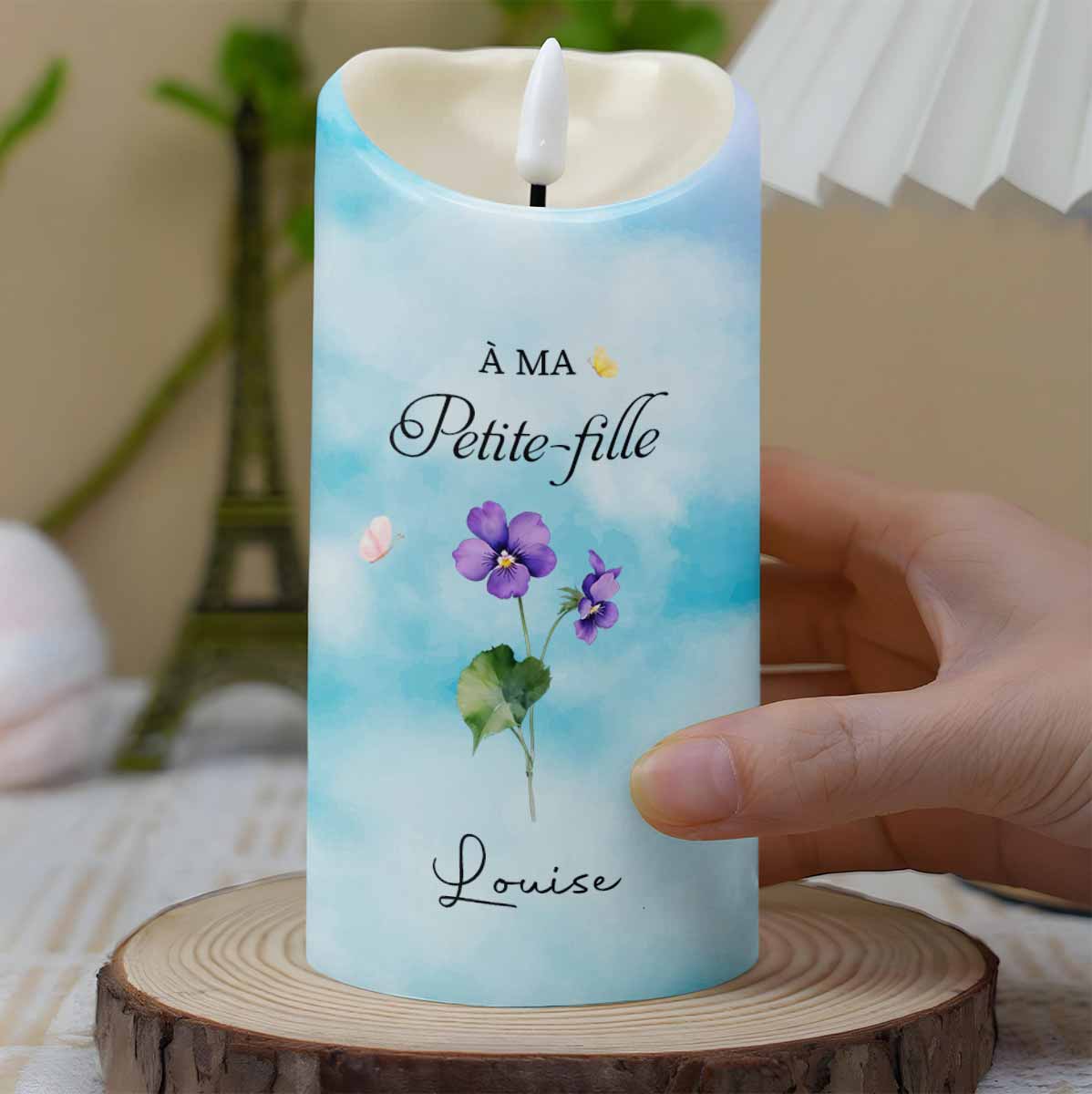 Personalized LED Candle with Birth Month Flowers Custom Gift for Granddaughter