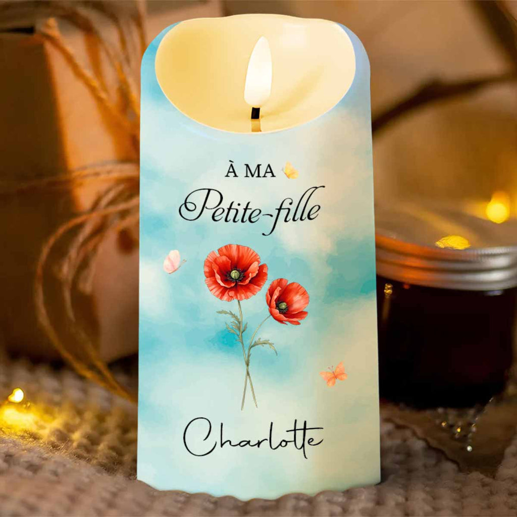 Personalized LED Candle with Birth Month Flowers Custom Gift for Granddaughter