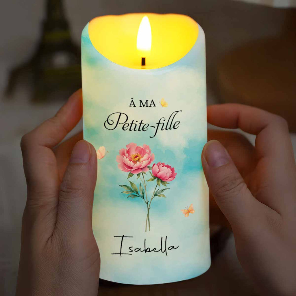 Personalized LED Candle with Birth Month Flowers Custom Gift for Granddaughter