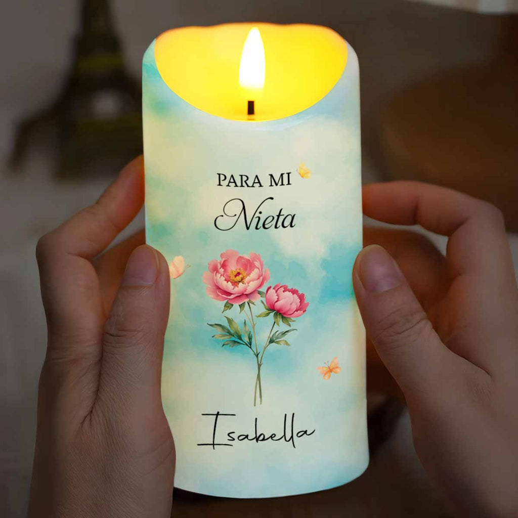 Personalized LED Candle for Granddaughter with Flowers & Butterflies Gift