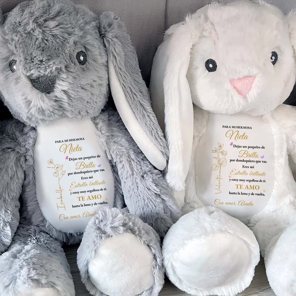Personalized Stuffed Bunny Custom Name Birth Month Flowers Gift for Granddaughter