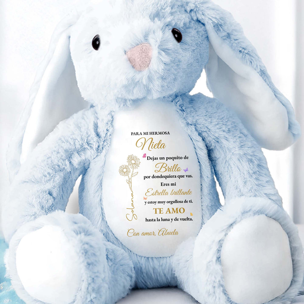 Personalized Stuffed Bunny Custom Name Birth Month Flowers Gift for Granddaughter