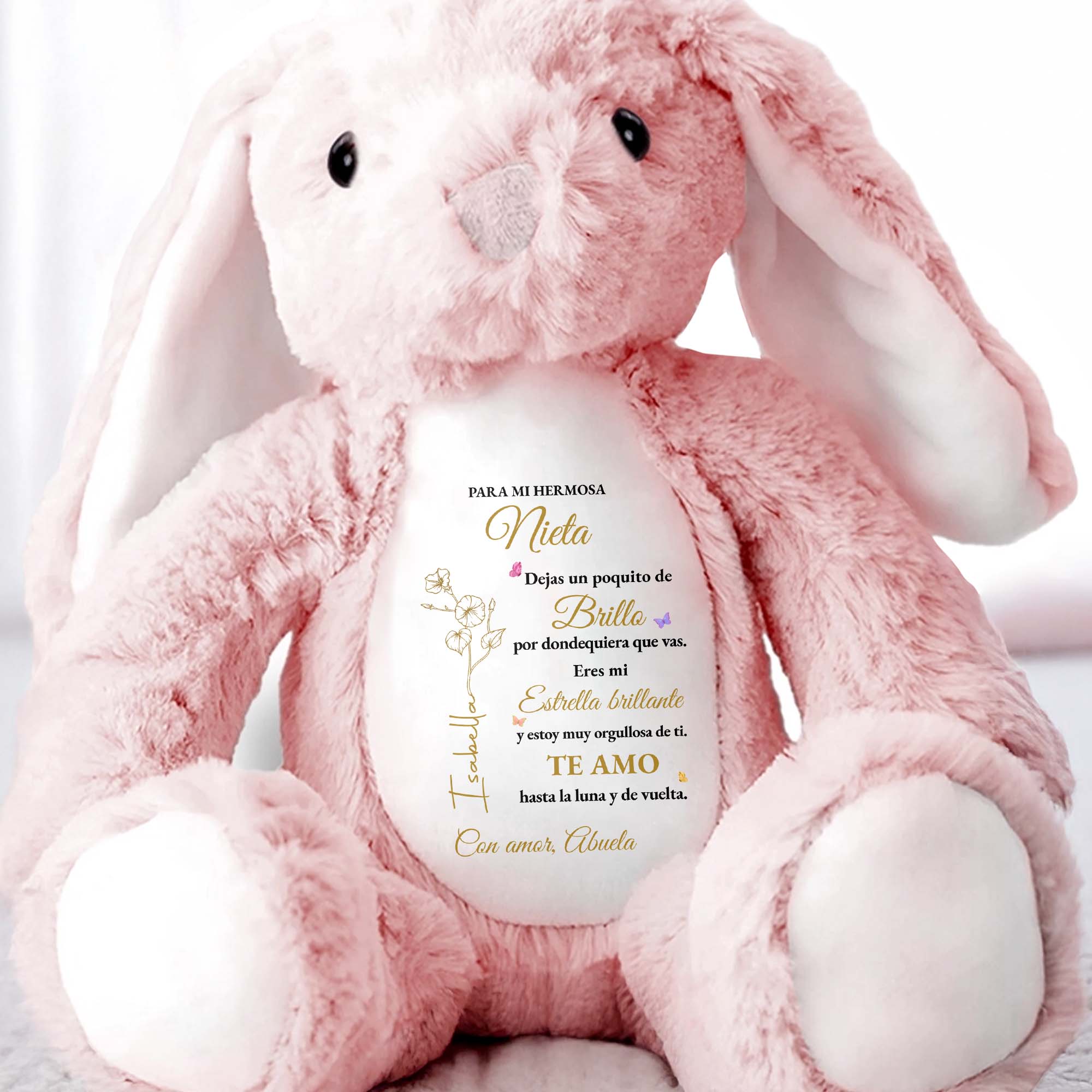 Personalized Stuffed Bunny Custom Name Birth Month Flowers Gift for Granddaughter