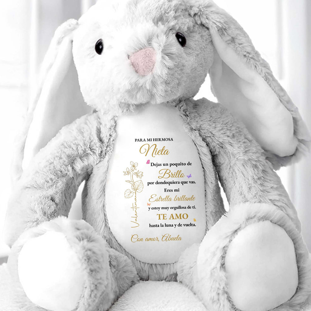 Personalized Stuffed Bunny Custom Name Birth Month Flowers Gift for Granddaughter