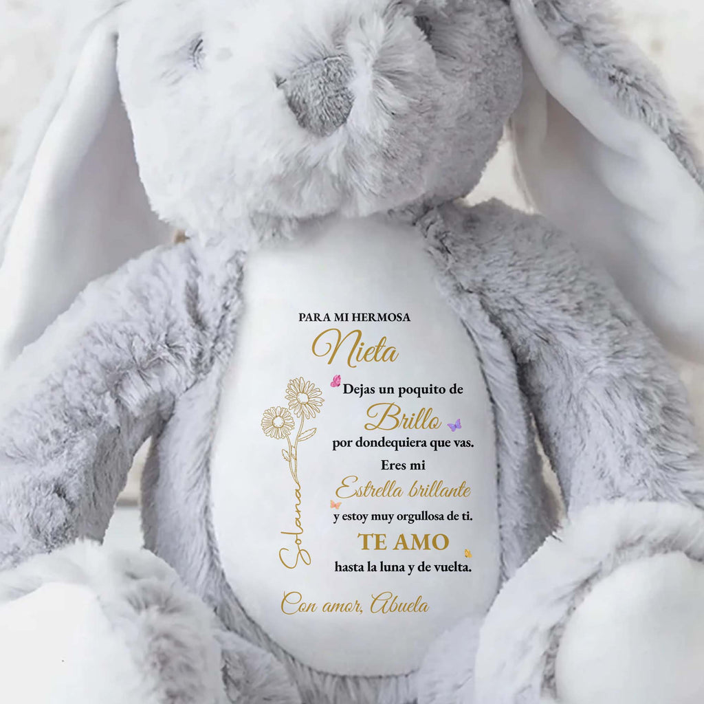 Personalized Stuffed Bunny Custom Name Birth Month Flowers Gift for Granddaughter