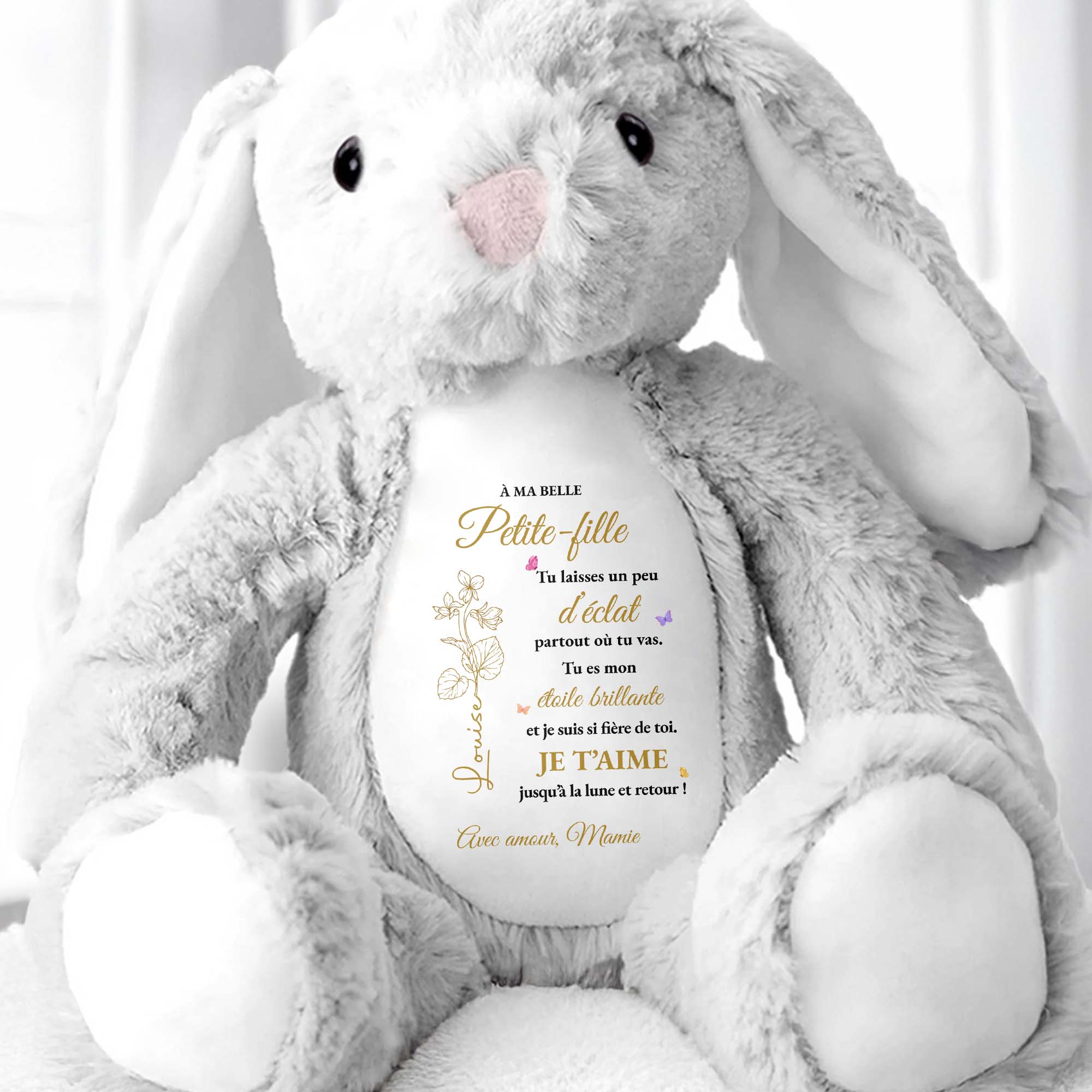 Personalized Stuffed Bunny Custom Name Gift for Granddaughter