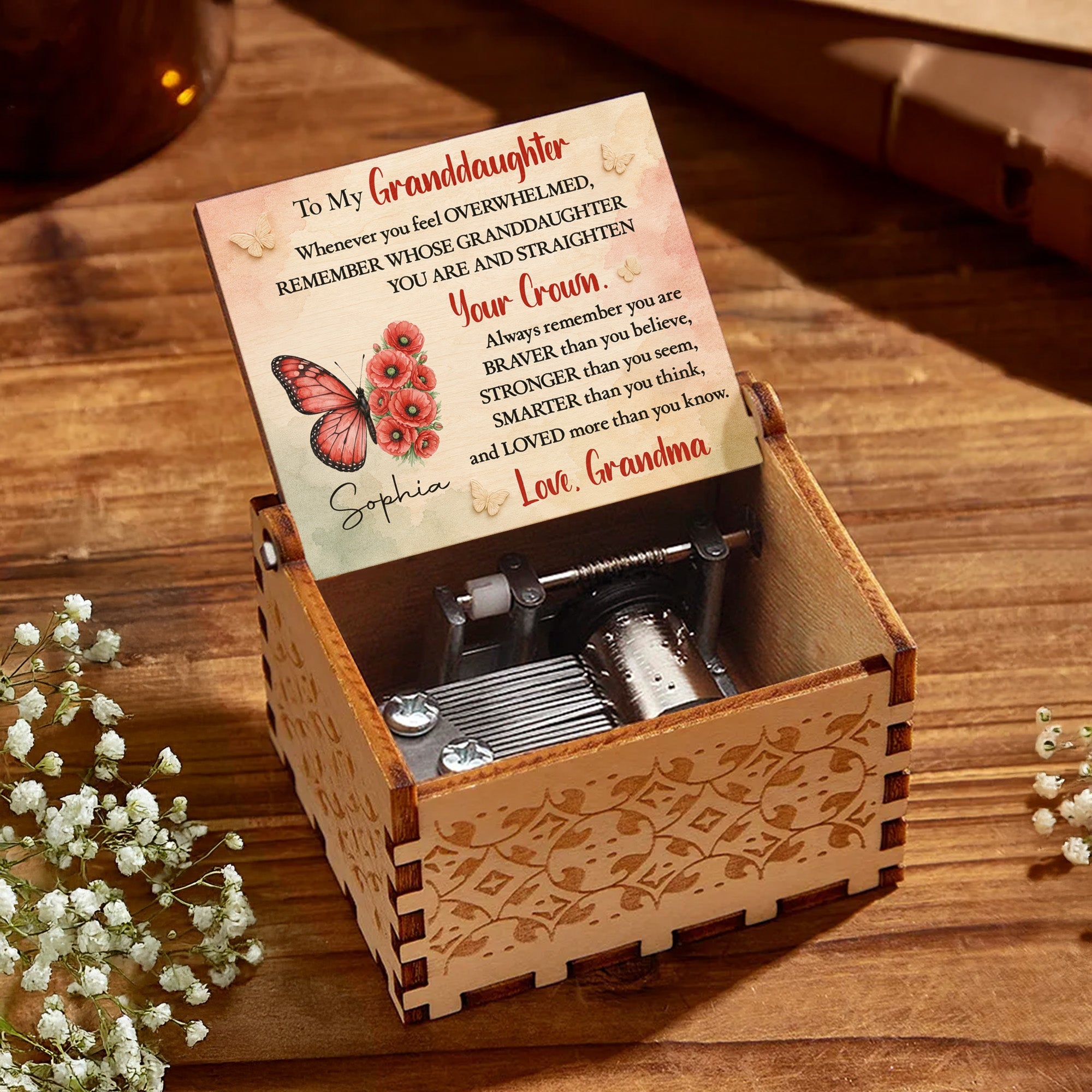 Personalized Wooden Music Box Custom Gift for Granddaughter Music Box GradoCreations