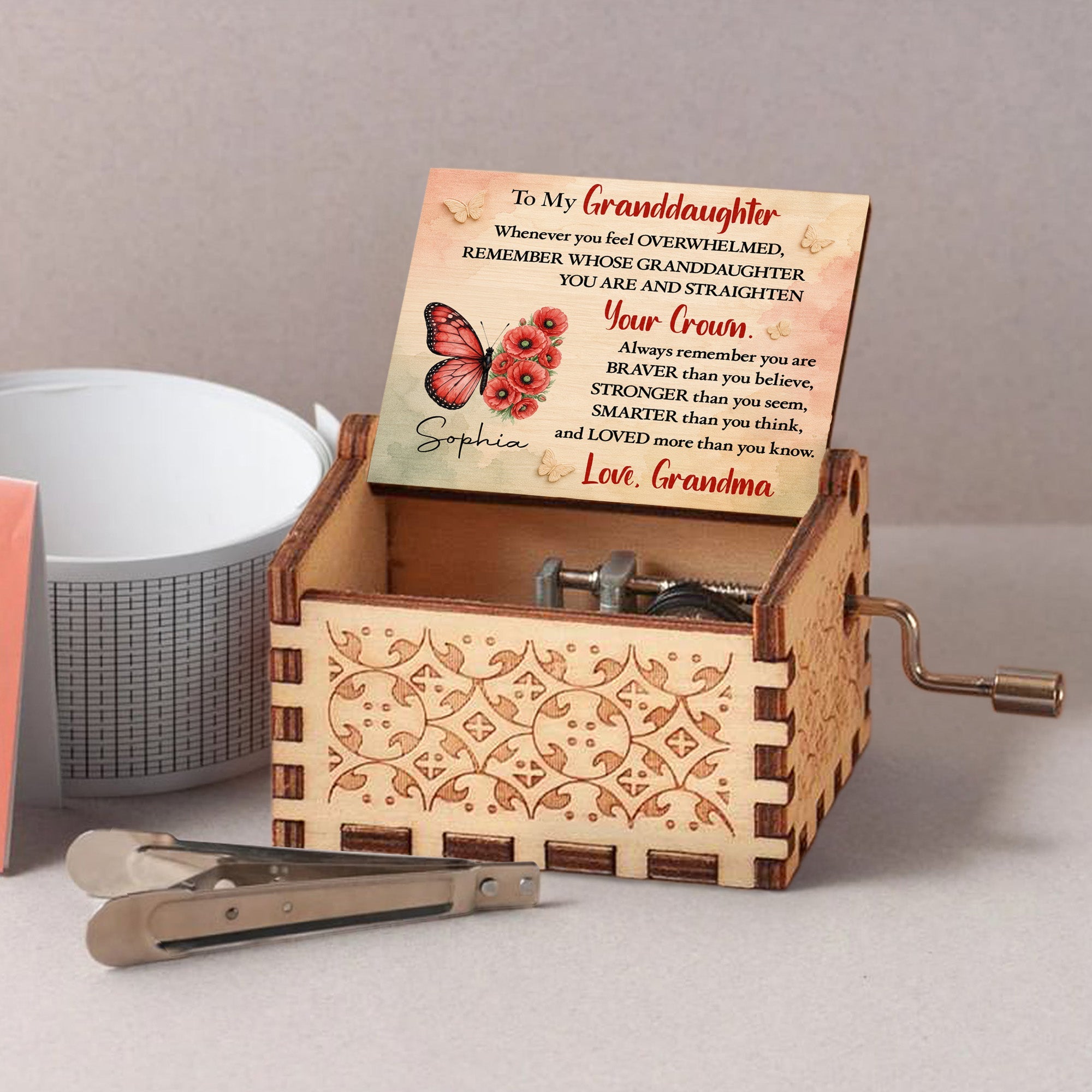 Personalized Wooden Music Box Custom Gift for Granddaughter Music Box GradoCreations