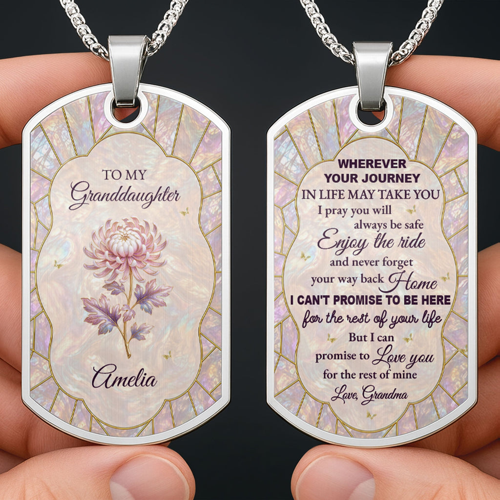 Personalized Dog Tag Necklace Custom Granddaughter Gift Flower Dog Tag Necklace GradoCreations
