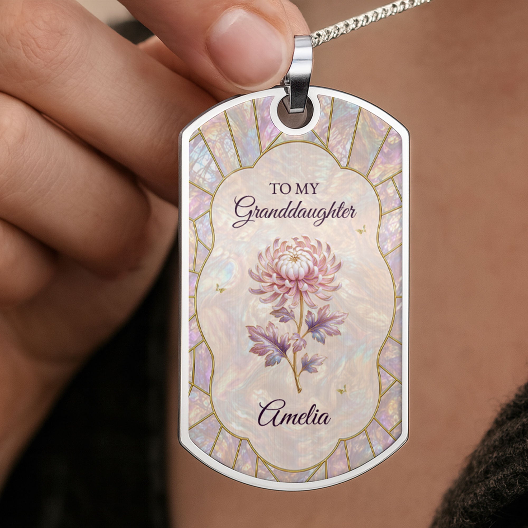 Personalized Dog Tag Necklace Custom Granddaughter Gift Flower Dog Tag Necklace GradoCreations