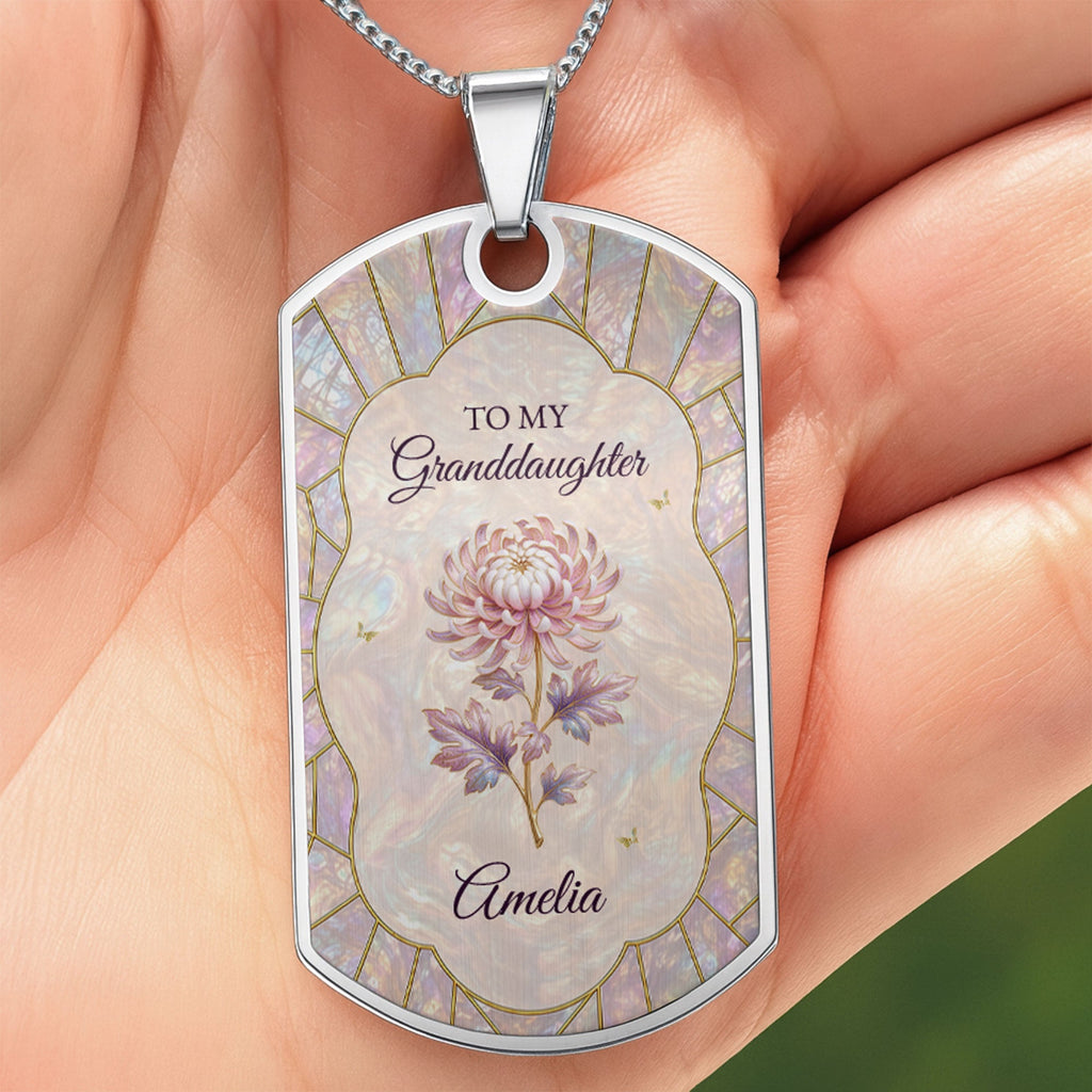 Personalized Dog Tag Necklace Custom Granddaughter Gift Flower Dog Tag Necklace GradoCreations