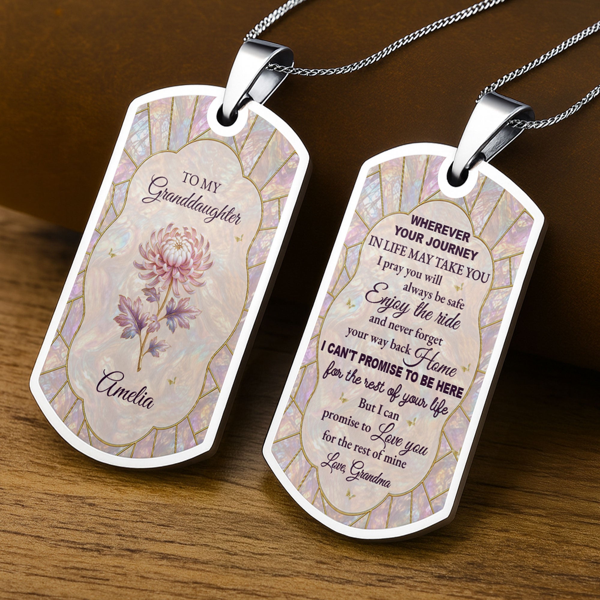 Personalized Dog Tag Necklace Custom Granddaughter Gift Flower Dog Tag Necklace GradoCreations