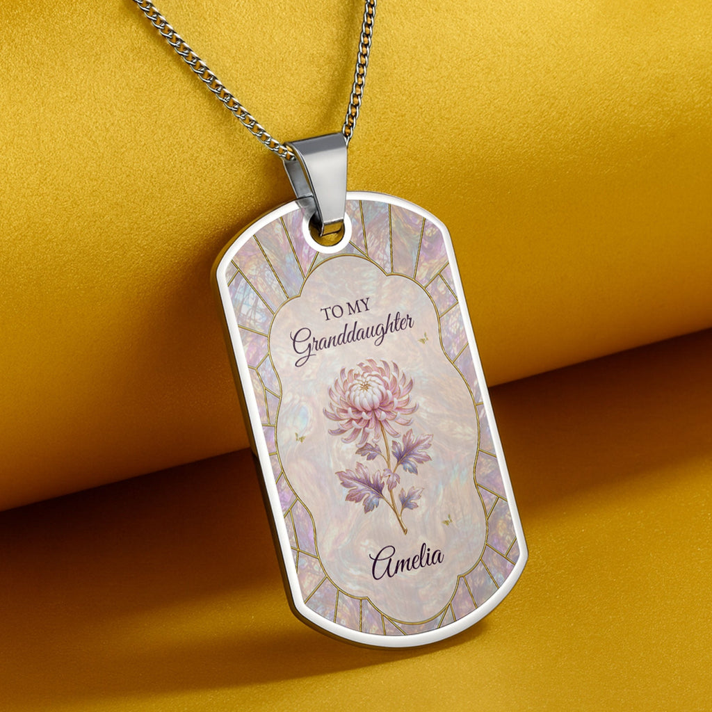 Personalized Dog Tag Necklace Custom Granddaughter Gift Flower Dog Tag Necklace GradoCreations