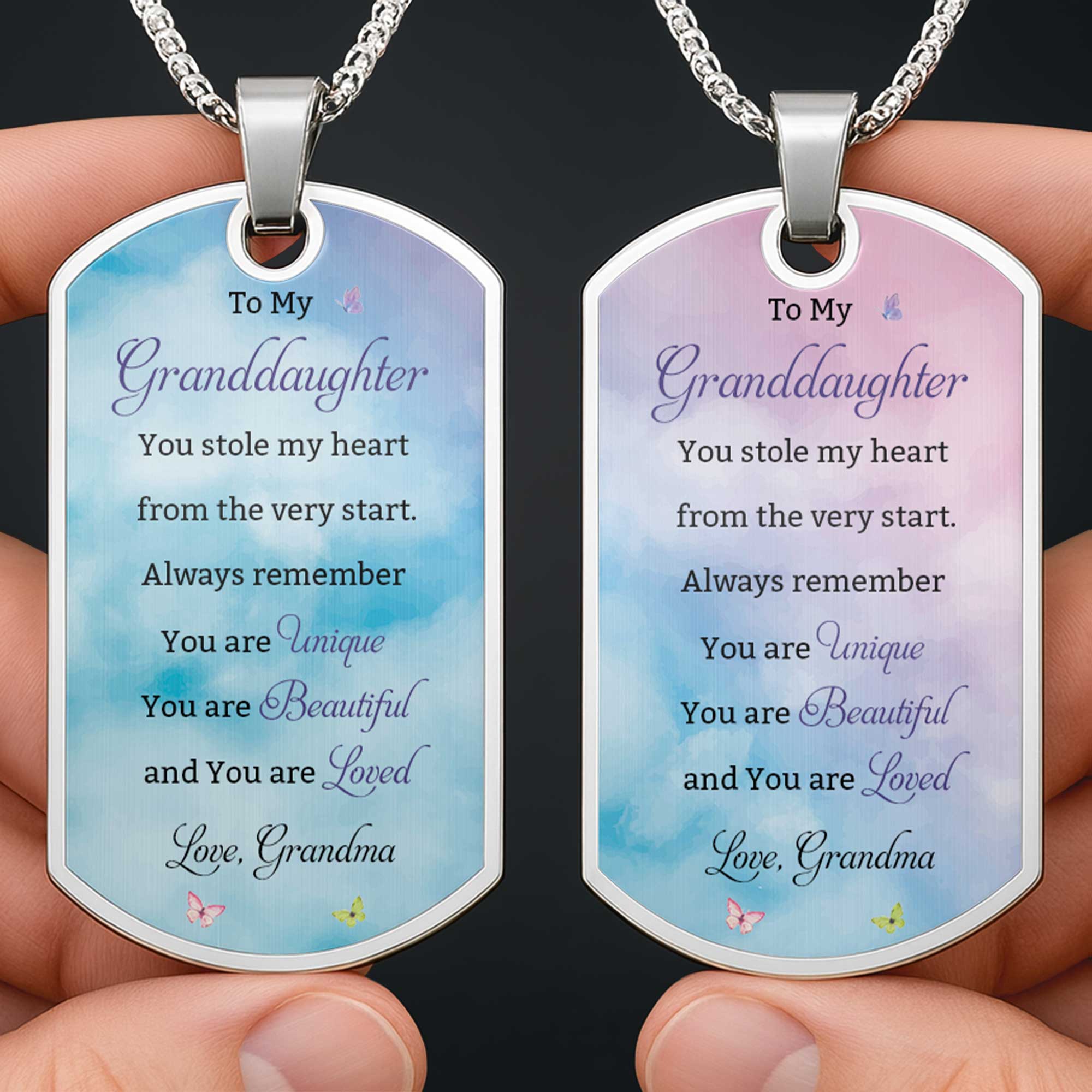 Personalized Dog Tag Necklace Custom Text for Granddaughter - Unique Gift Dog Tag Necklace GradoCreations