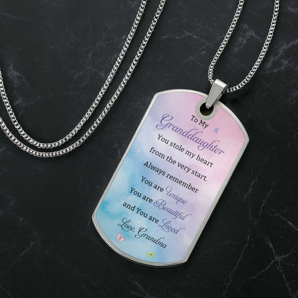 Personalized Dog Tag Necklace Custom Text for Granddaughter - Unique Gift Dog Tag Necklace GradoCreations