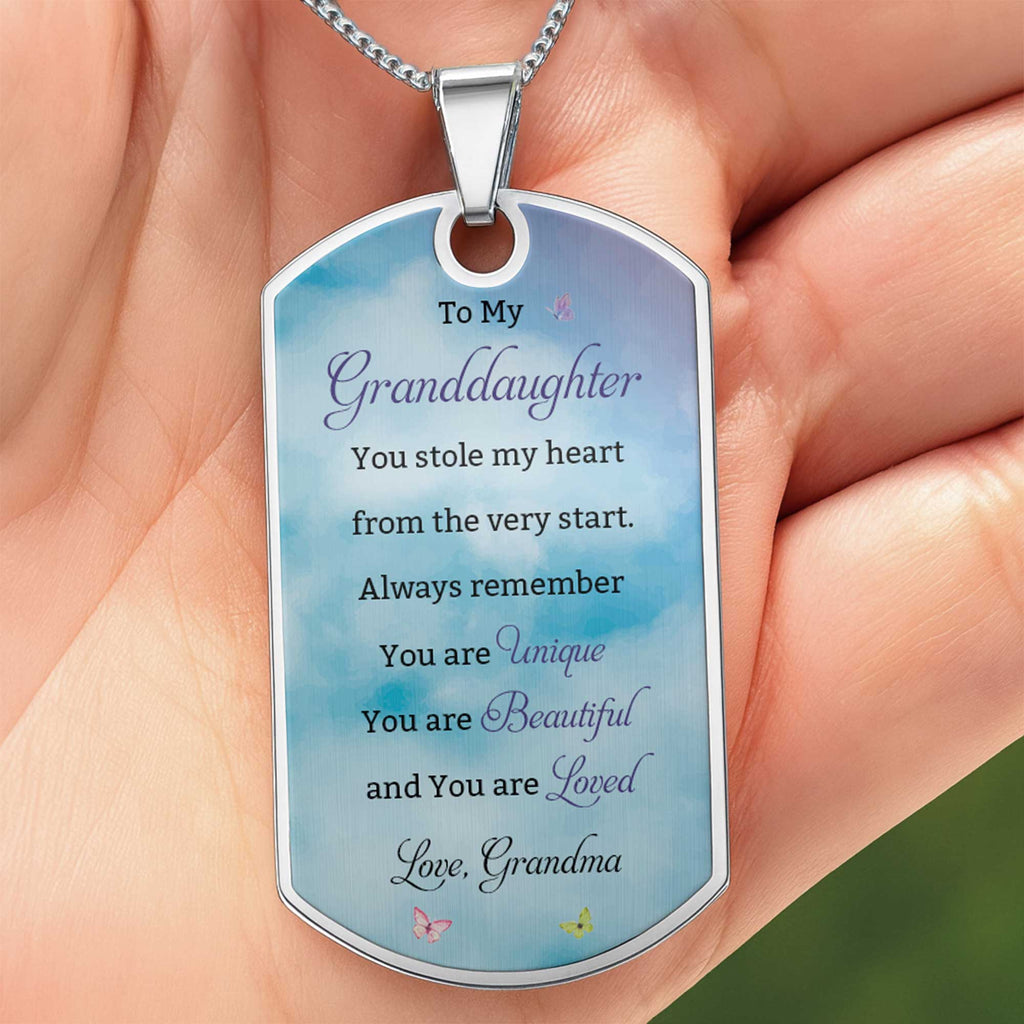 Personalized Dog Tag Necklace Custom Text for Granddaughter - Unique Gift Dog Tag Necklace GradoCreations